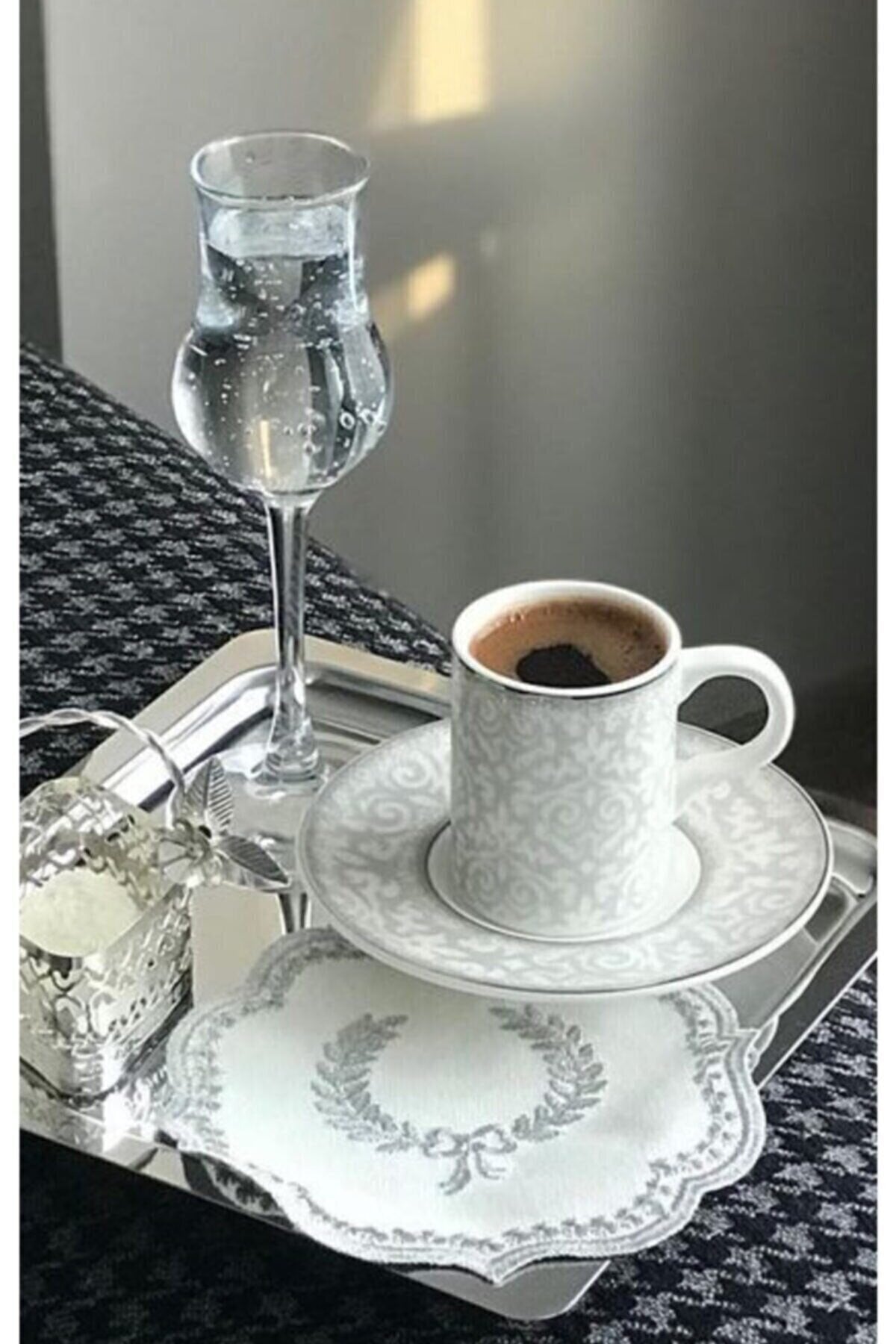 Nom Trend 6 Pcs Lux Square Stainless Steel Silver Color 21X21Cm Coffee Serving Tray & Plate