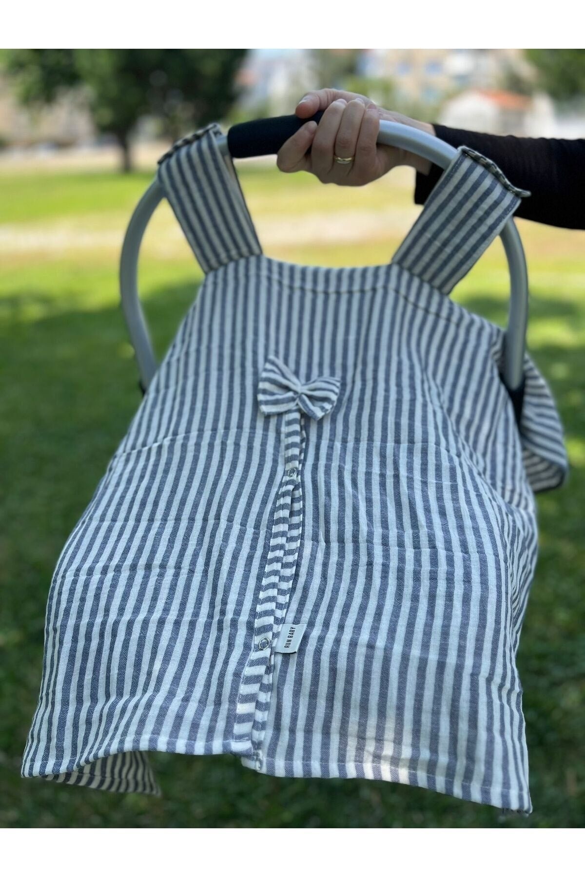 Run Baby Double Layer Muslin Fabric Snap Fastener Stroller Cover (Blue Striped) 75X100Cm
