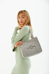 Gray U45 Snap Closure The Tote Bag Embroidered Canvas Fabric Daily Women's Arm And Shoulder Bag 25x30