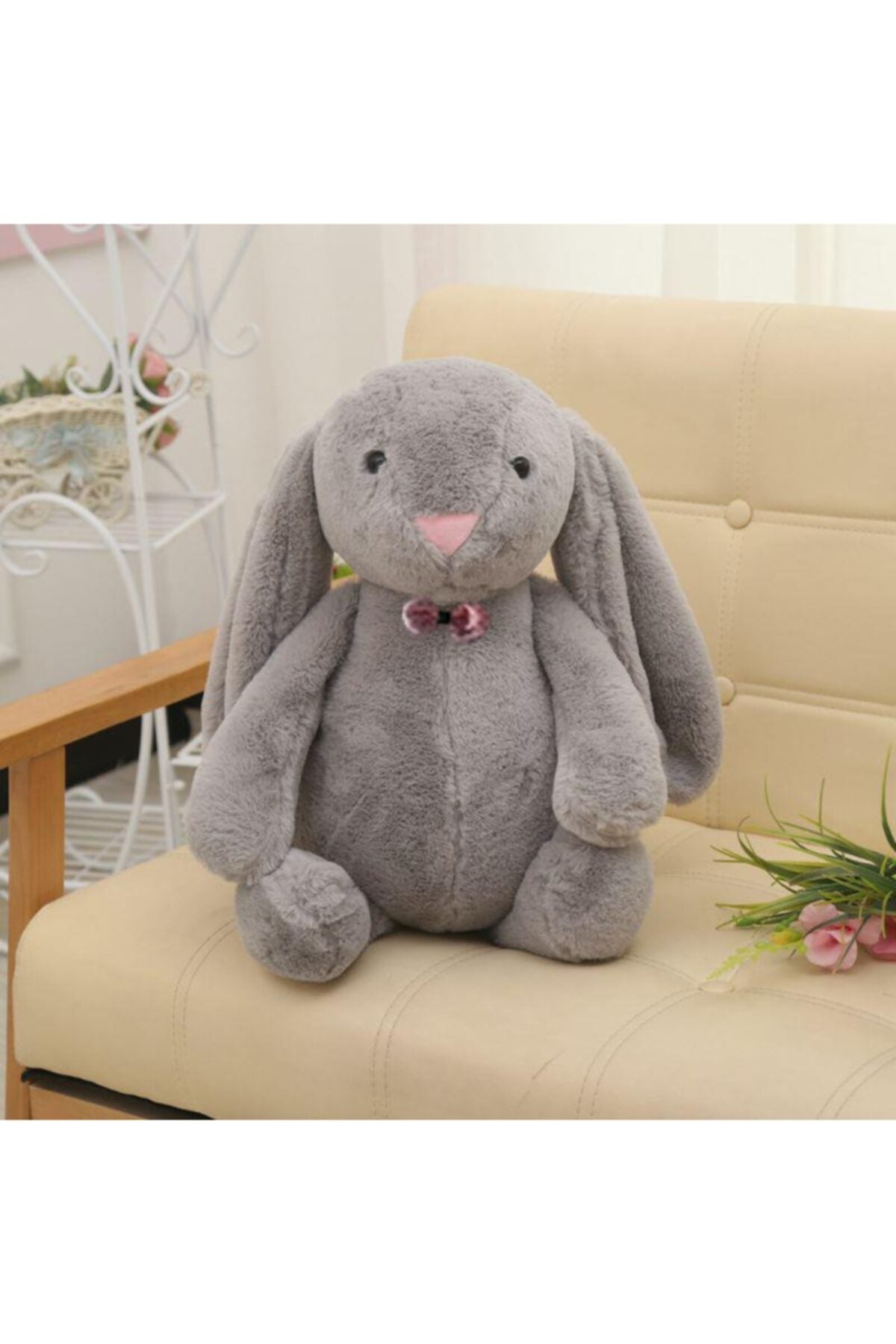 Sleeping Friend Long Ear Bunny Plush Rabbit With Bow Tie 65 Cm