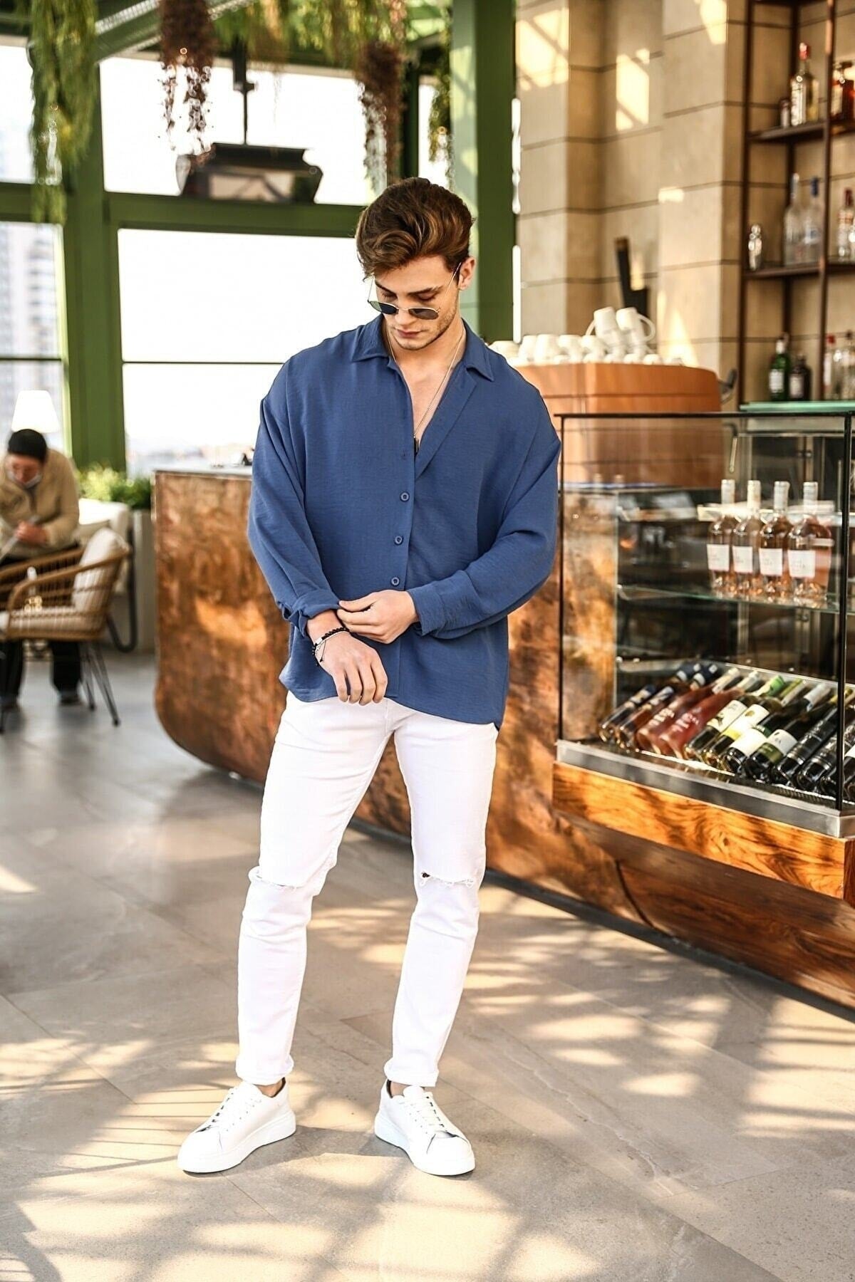 Textured Oversize Shirt Indigo 70171012