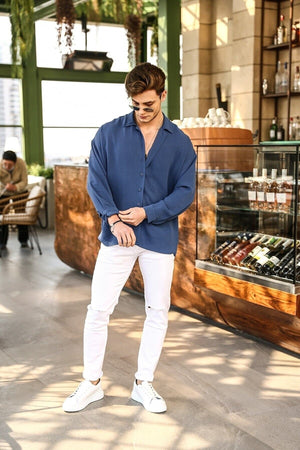 Textured Oversize Shirt Indigo 70171012