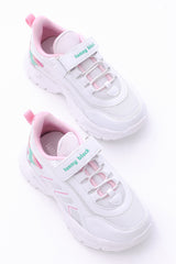 Children's Unisex White Candy Comfortable Fit Rubber Laced Velcro Sneakers
