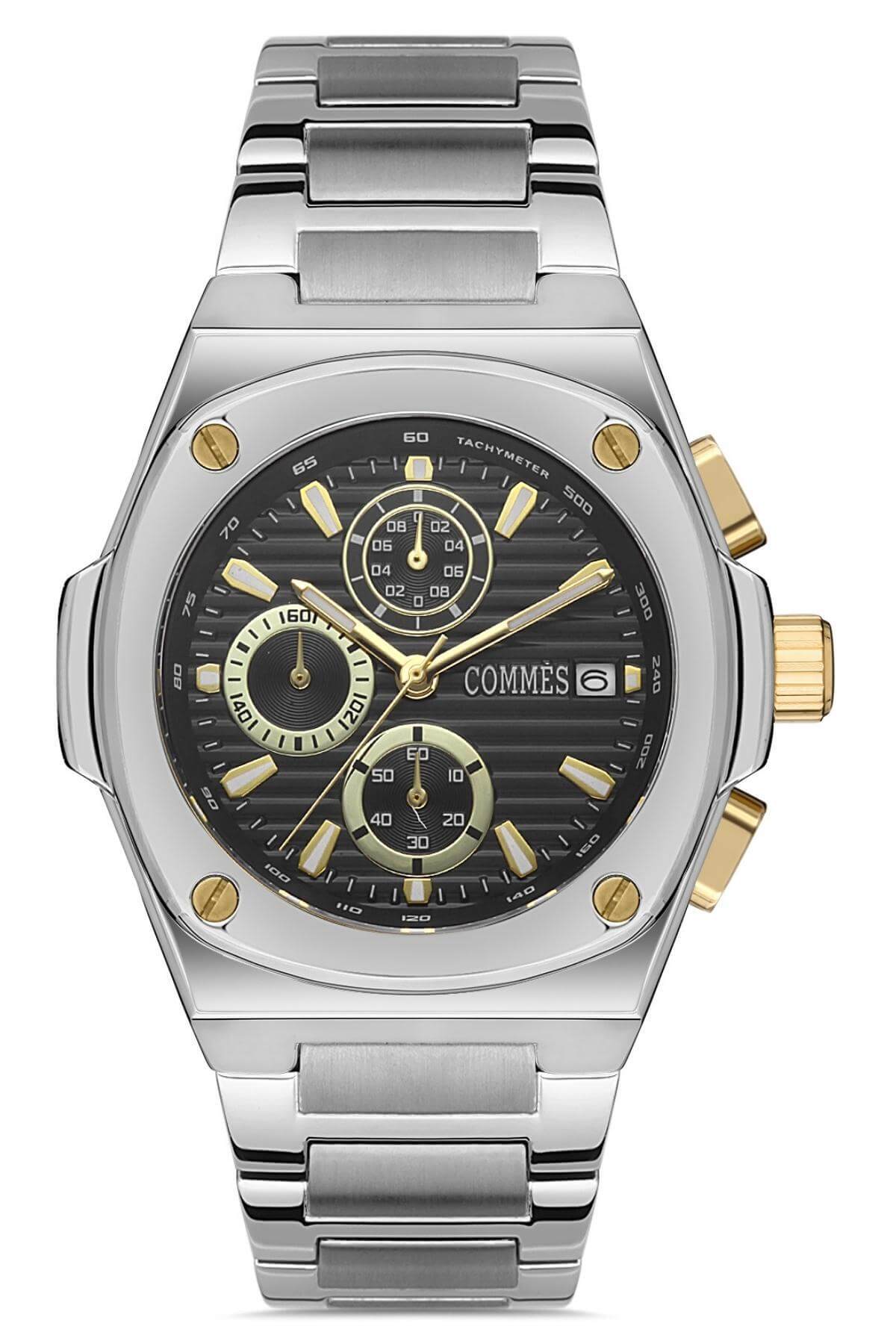 Steel Band Silver Black Color Stopwatch And Calendar Men's Classic Wristwatch Cm1939-sggb