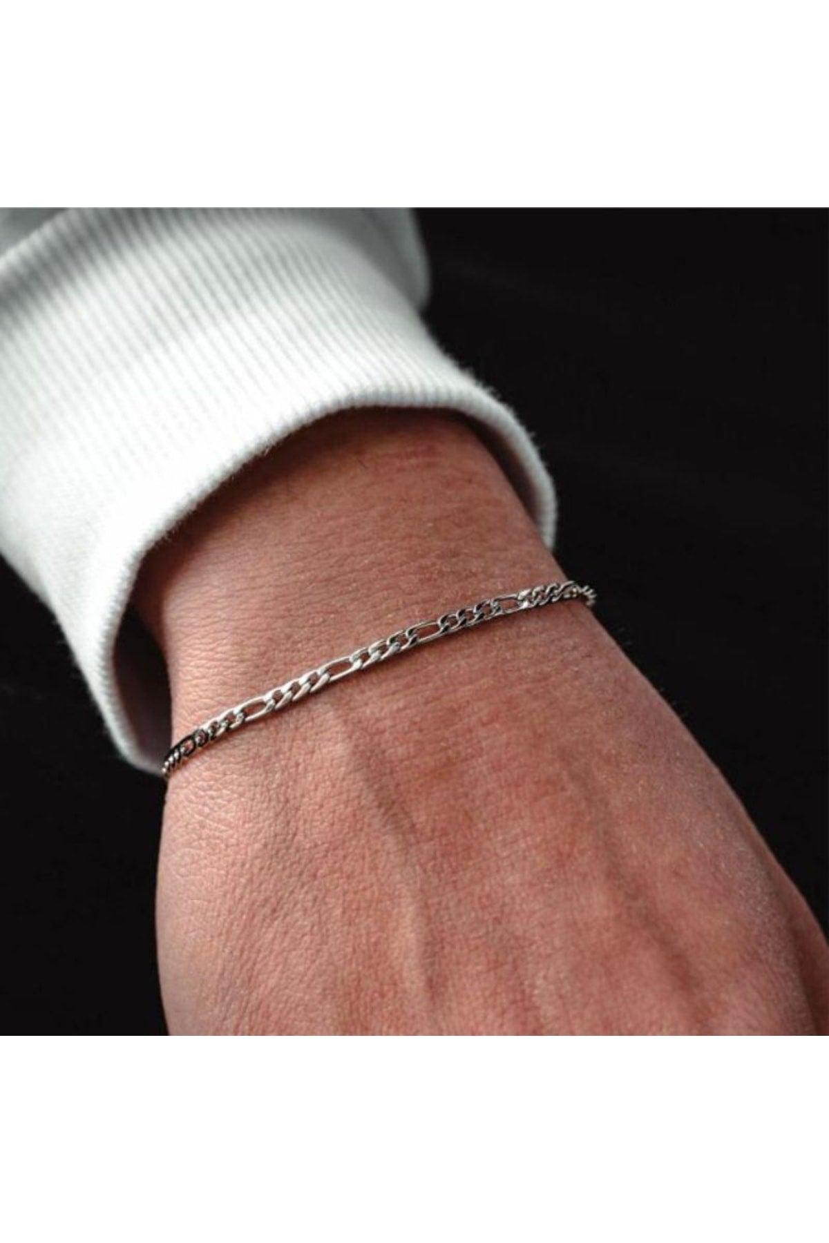 3mm Figaro Model 925 Sterling Silver Men's Bracelet Imprint 253882842