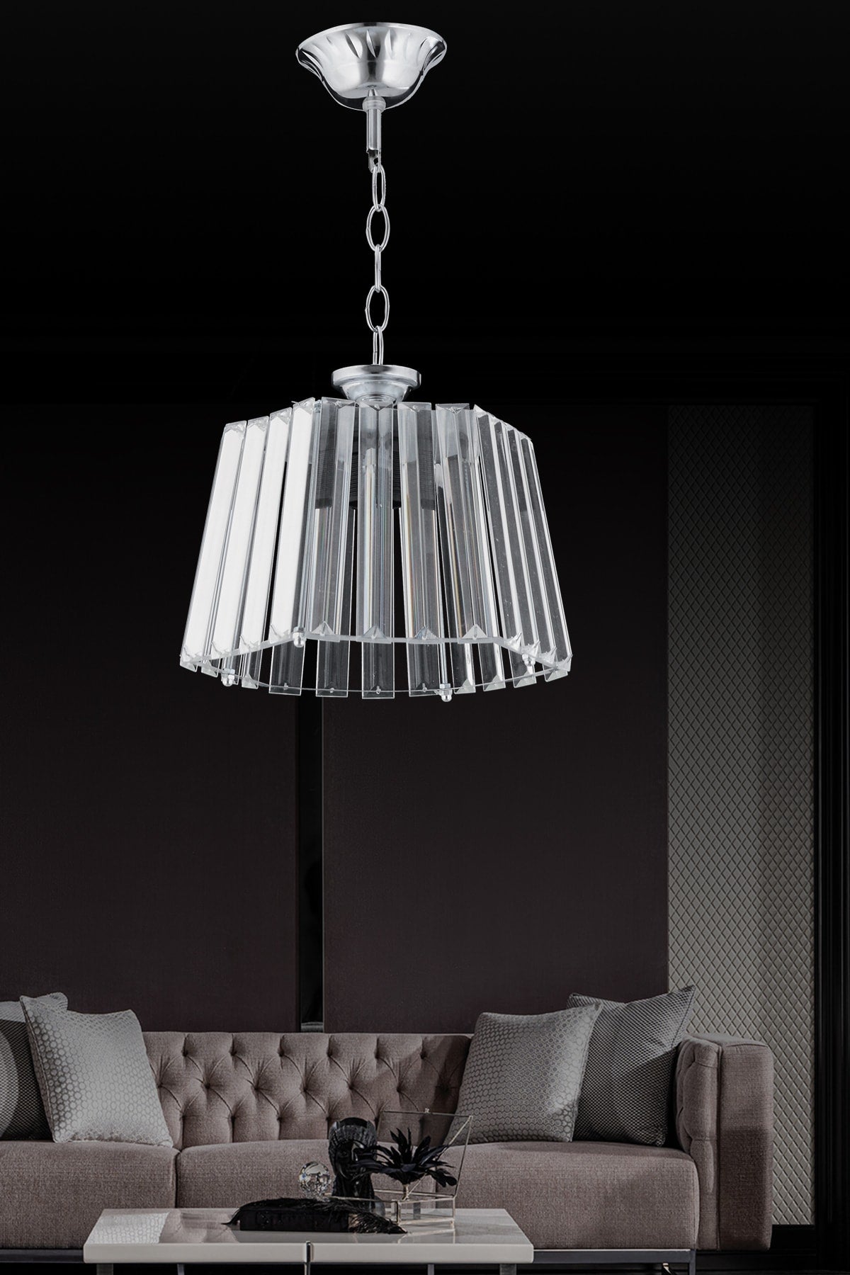 Hexagonal Single Luxury Diamond Silver Crystal Stone Chandelier