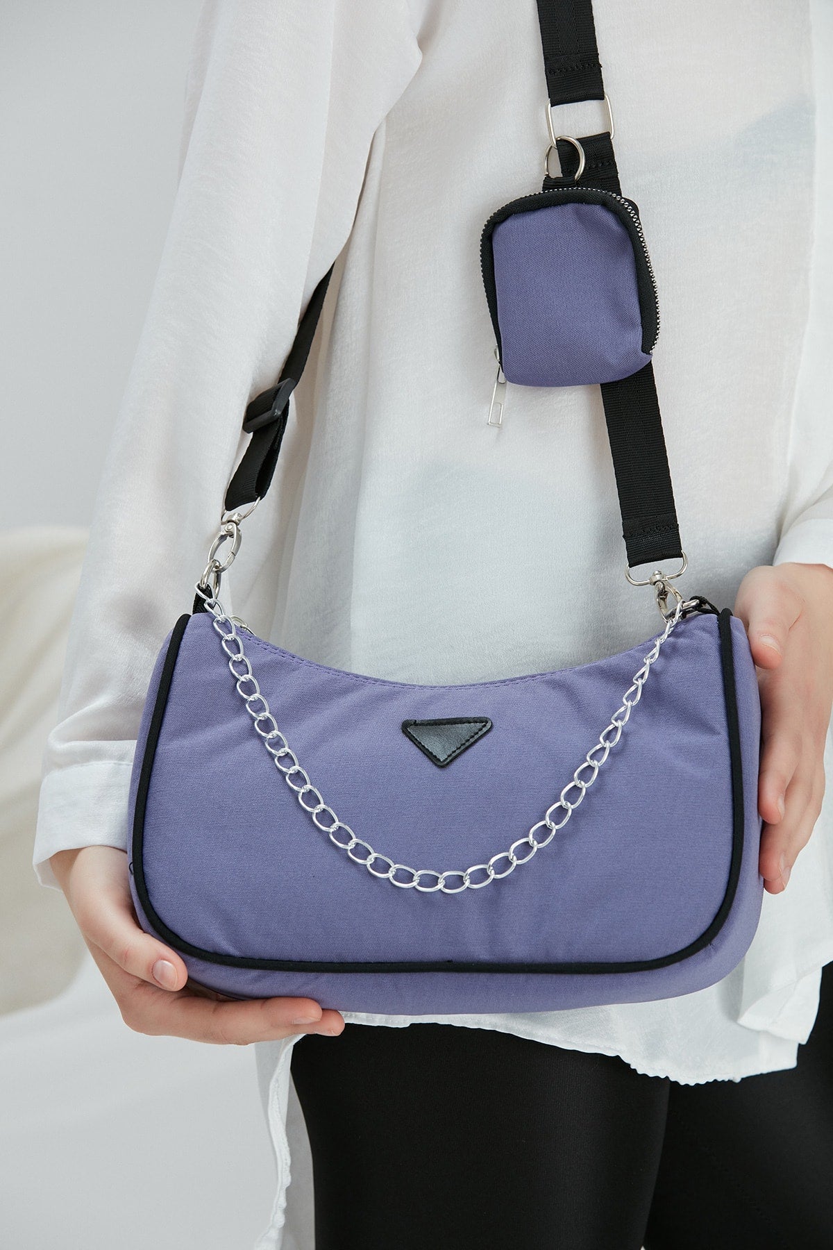 Lilac U6 Women's Cross Shoulder Bag with Chain Strap Detailed And Adjustable Strap Wallet B:12 E:27 G:1