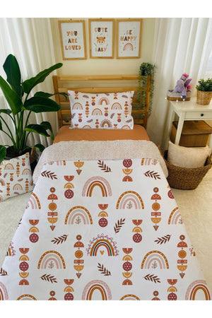 Double-Sided Rainbow Pattern Printed Kids And Single Duvet Cover Set, Including Elastic Bed Sheet