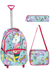 3-pack School Set with Squeegee, Unicorn Pattern Primary School Bag + Lunch Box + Pencil Holder