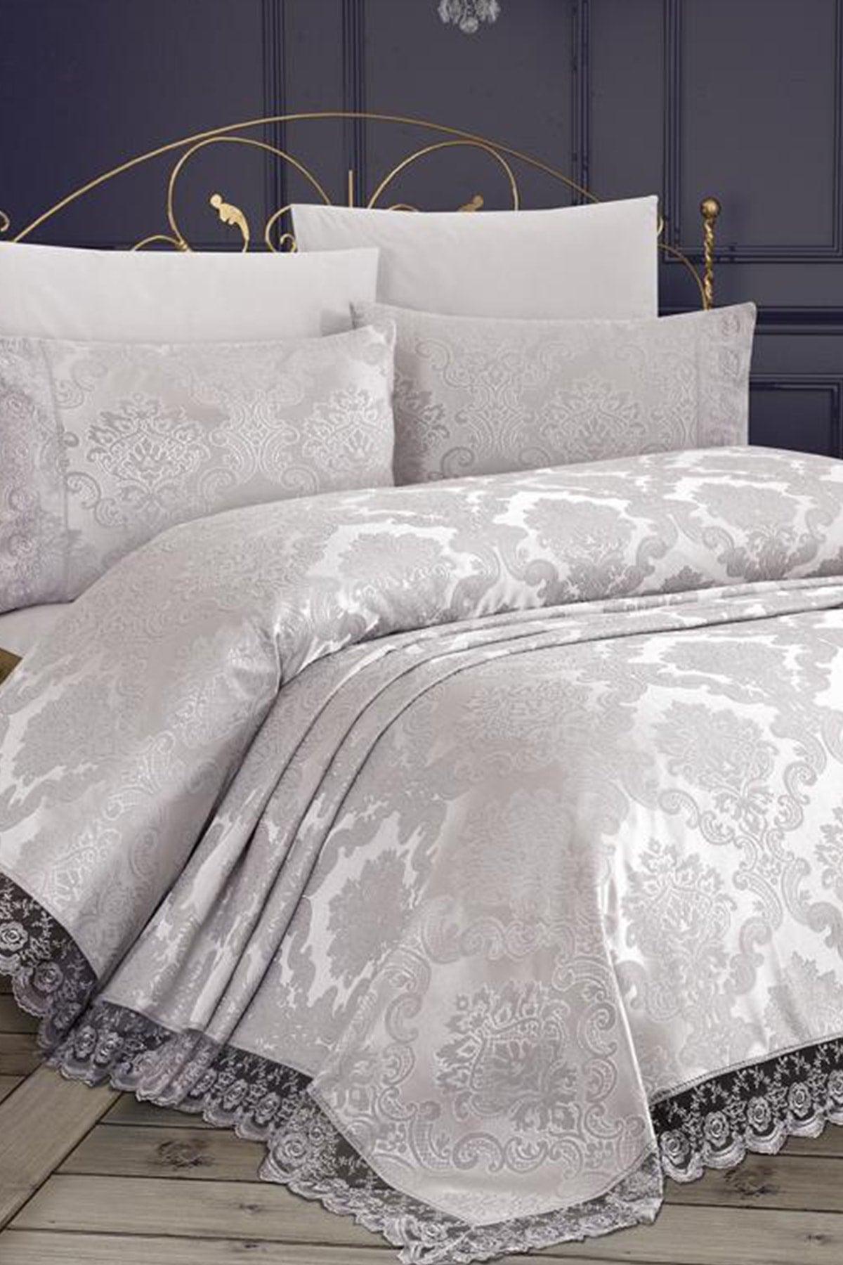 French Lace Kure 3 Piece Bedspread Gray - Swordslife