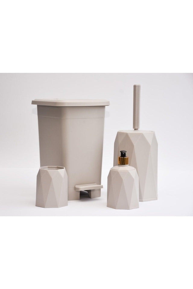 4 Pcs Geo Bathroom Set 8lt Plastic Dustbin Toilet Brush Sink Set - Swordslife