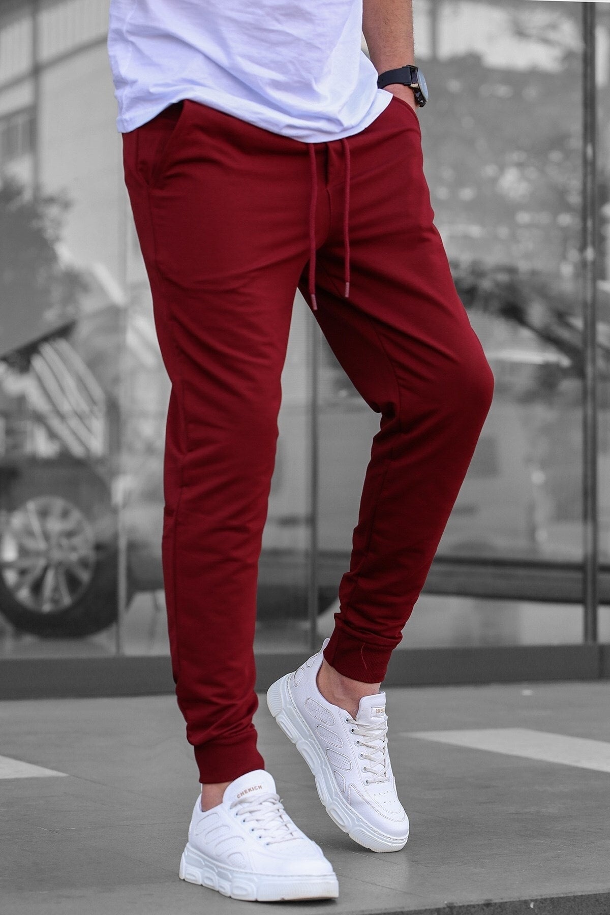 Men's Claret Red Elastic Tracksuit 4821