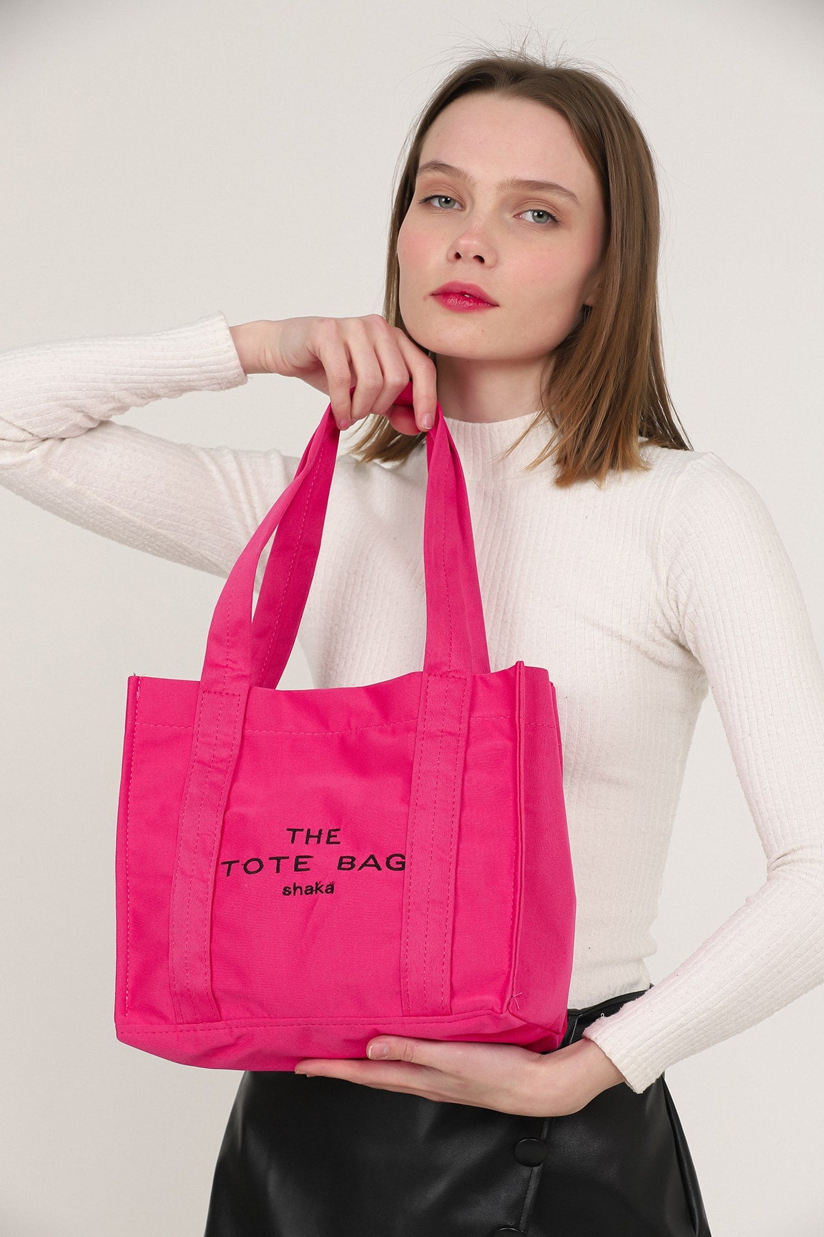 Fuchsia U45 Snap Closure The Tote Bag Embroidered Canvas Fabric Daily Women'S Arm And Shoulder Bag 25X3