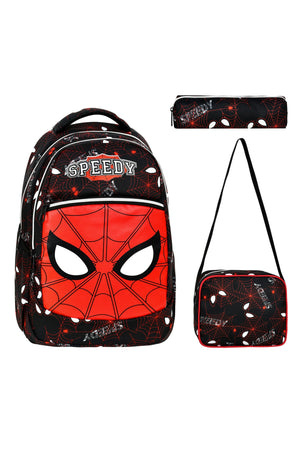 3-Pack Primary School Spider-Man Patterned School Bag For Boys With Food And Pencil Holder