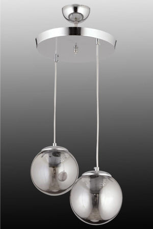 Pendant Lamp Set Of 2 Silver Smoked Globe Glass Chandelier