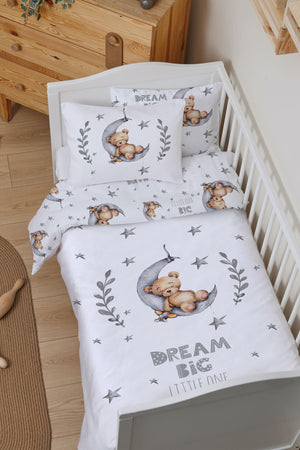 Organic Baby Duvet Cover Set (100X150) - For Baby Series - Bear Sleeping In Gray Moon