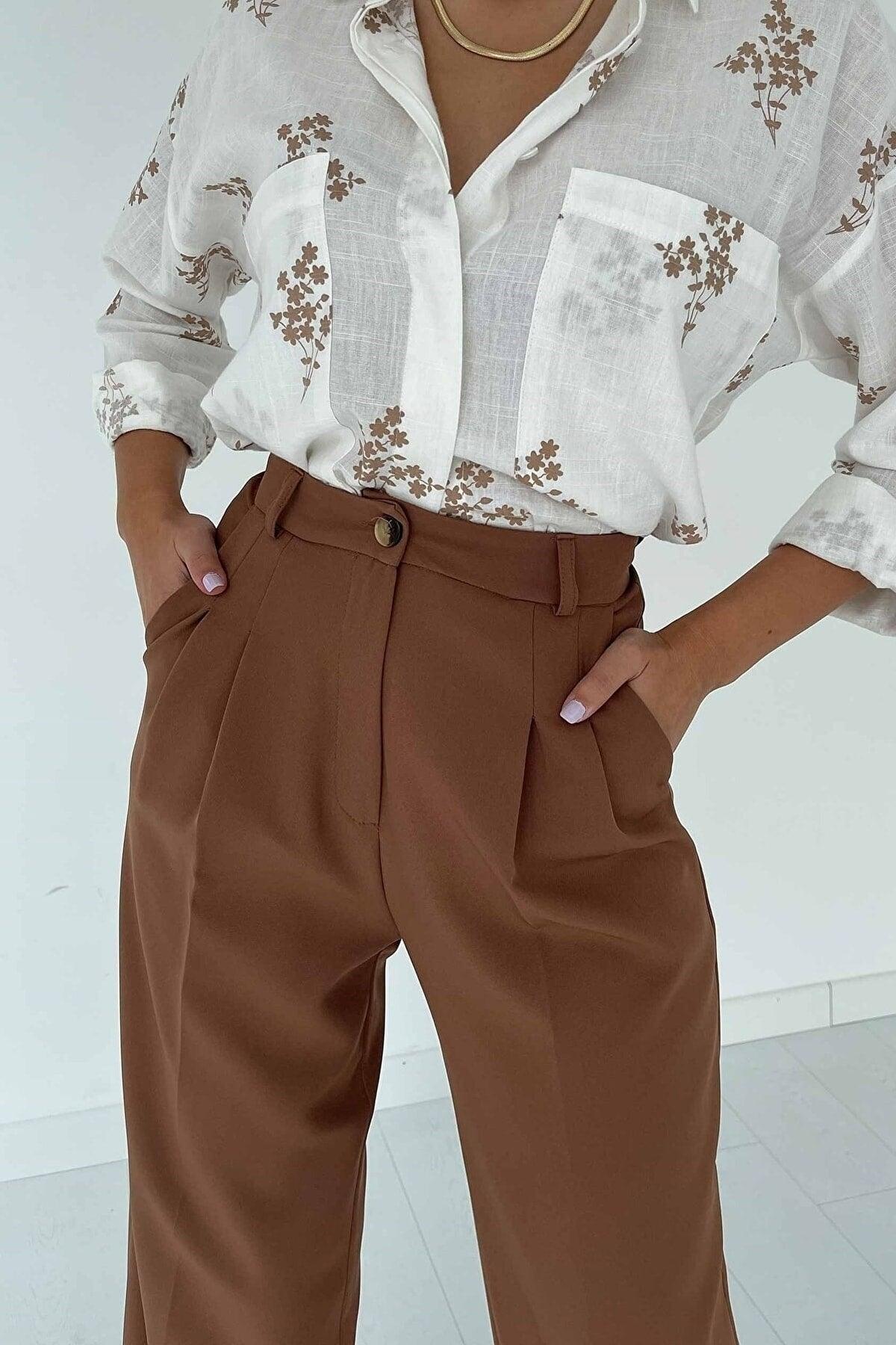 Women's Brown High Waist Palazzo Pants - Swordslife