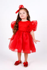 Red Crown Organza Girl's Party Dress -