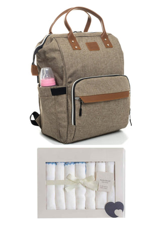 Schmutzabweisender, wasserdichter Thermo-Rucksack für die Babypflege mit Mutter-Baby-Motiv und 7-teiligem Feuchttuch-Set aus 100 % Baumwolle