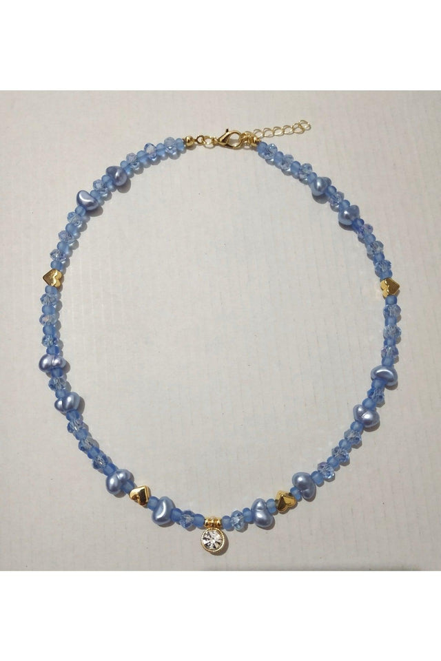 Pearl Blue Necklace with White Shimmer Tip - Swordslife