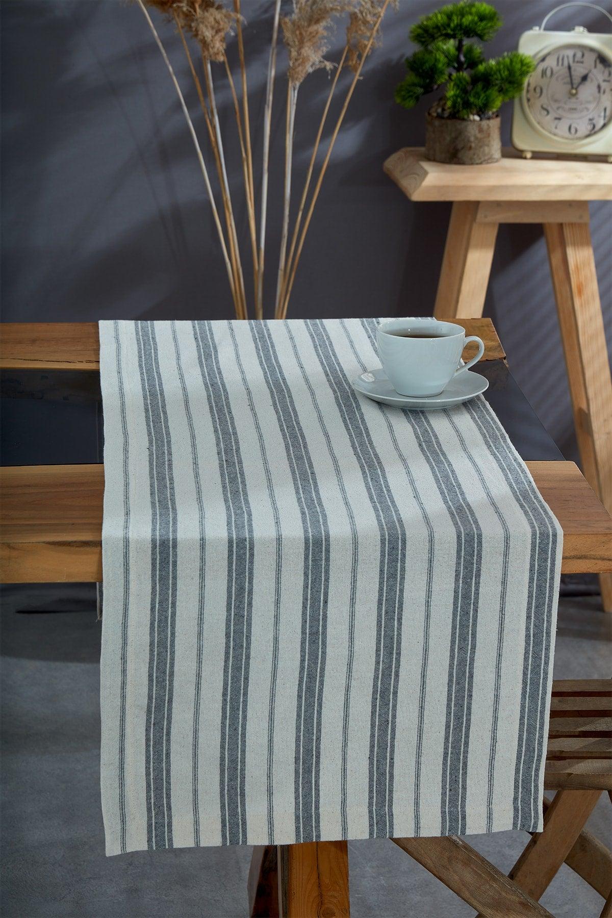 Washed Cotton Anthracite Runner Table Cloth 50x150 Cm - Swordslife