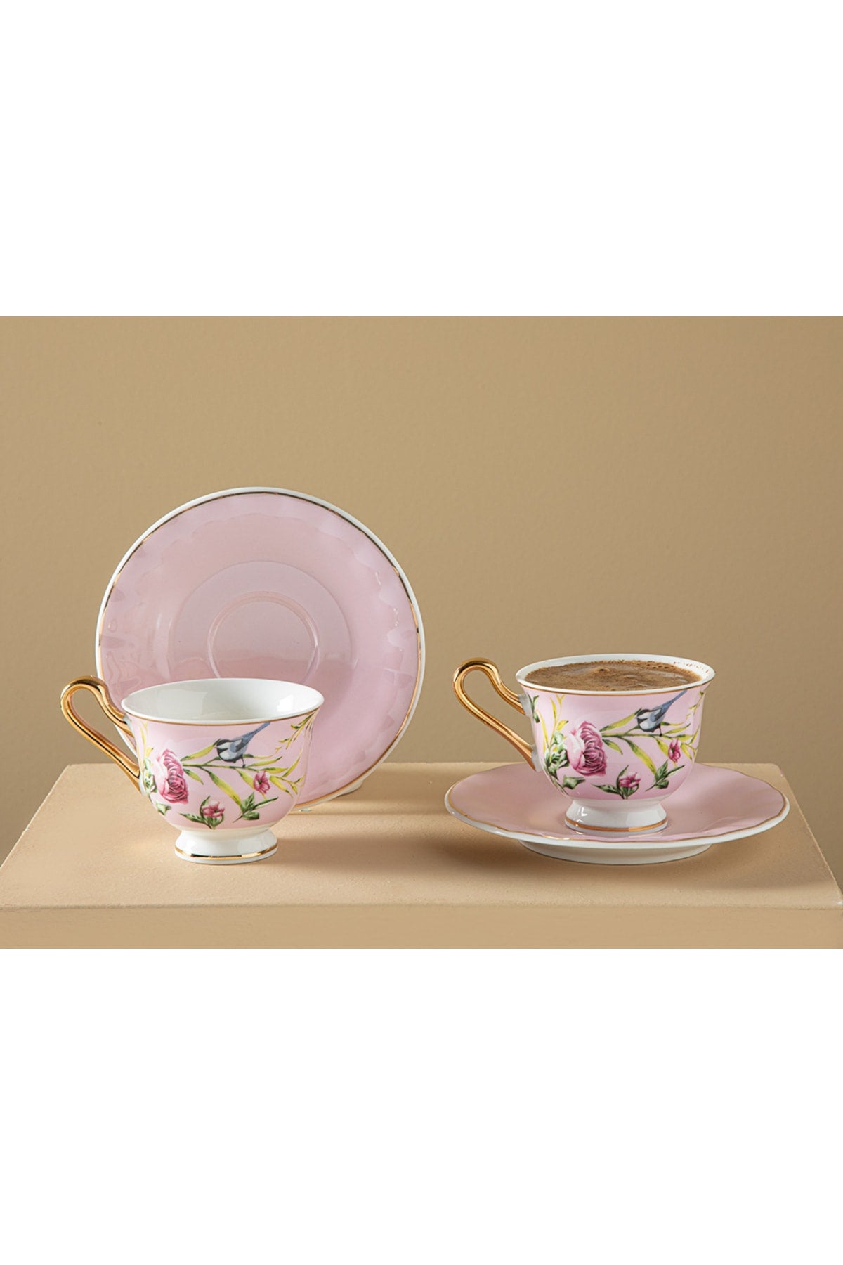 Vanilla New Bone China 4 Piece Coffee Cup Set For 2 Persons 90 Ml Light Pink
