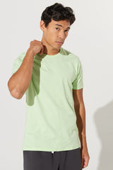 Men's Light Green Slim Fit Slim Fit 100% Cotton Crew Neck Short Sleeved T-Shirt