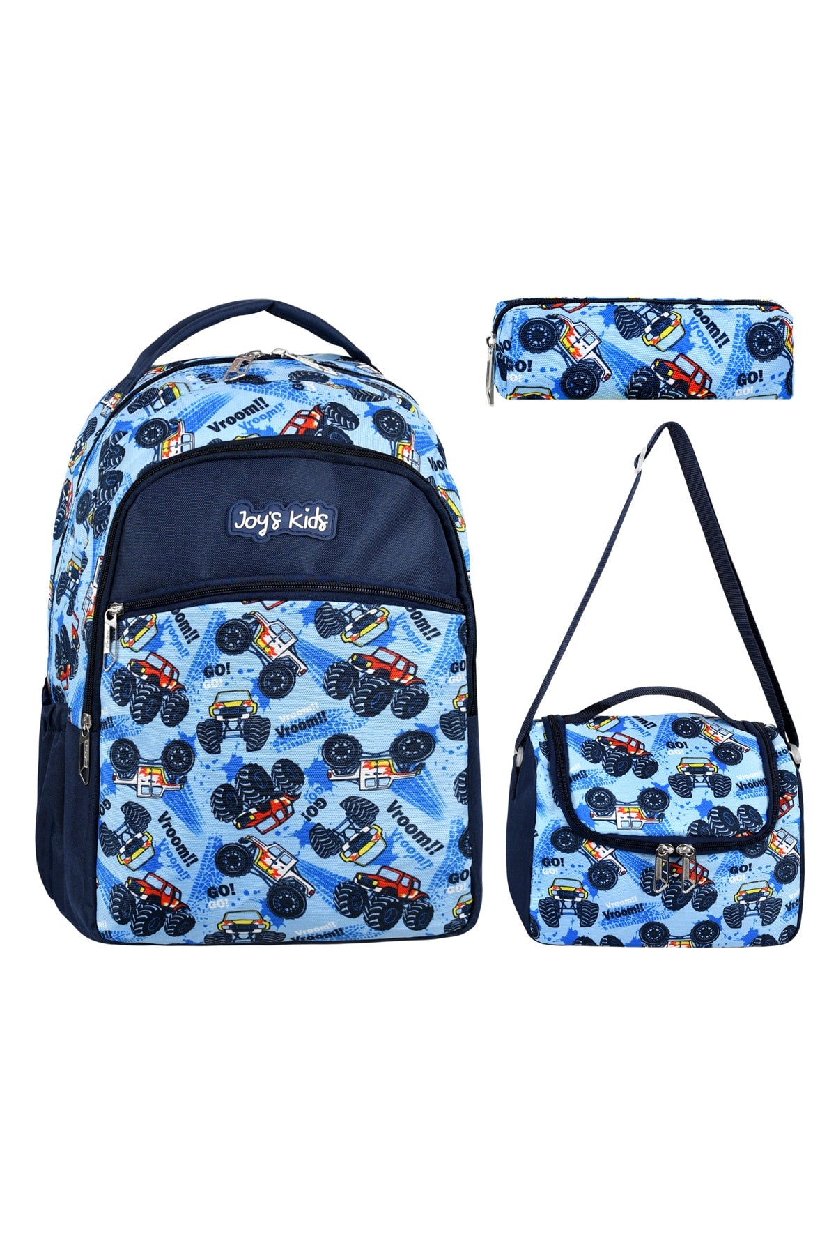 Licensed Car Patterned Primary School Bag Lunch Box And Pencil Holder Set Of 3
