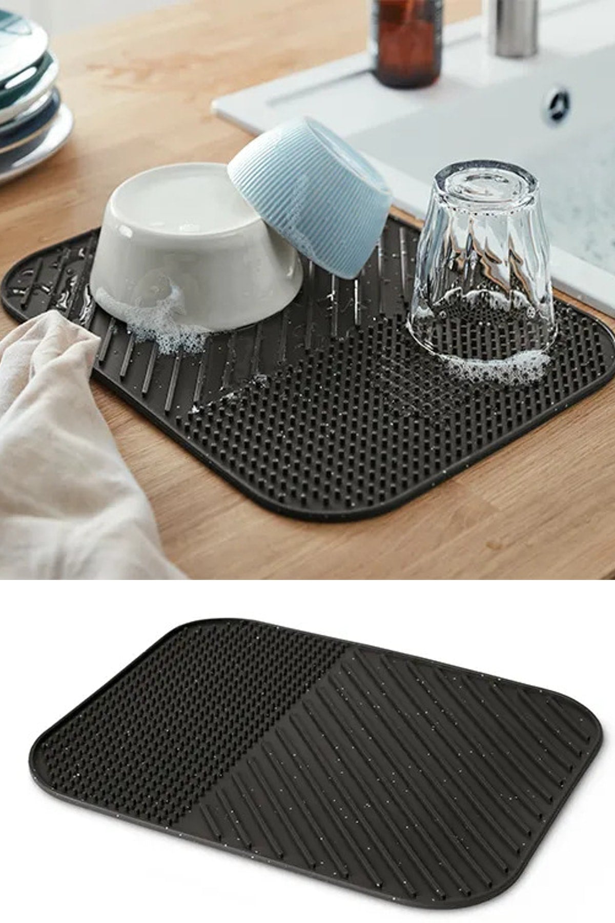 Dish Drying Mat Dish Rack Black - Water Repellent Dish Mat