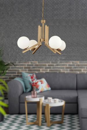 Morgan 4-Piece Antique Painted White Glass Modern Young Room Bedroom Living Room Chandelier