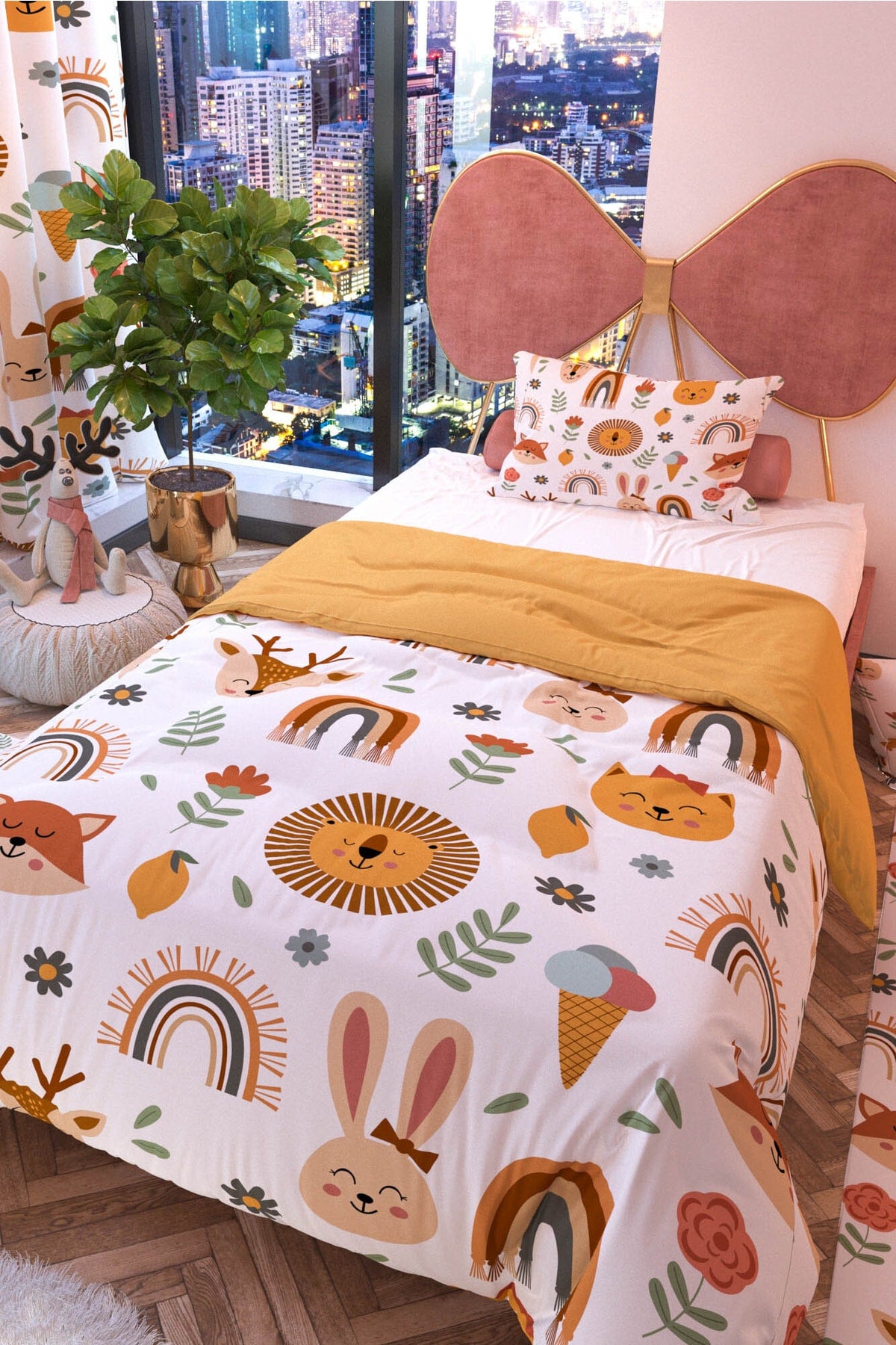 Rainbow And Animals Double Sided Kids Duvet Cover Set Polycotton