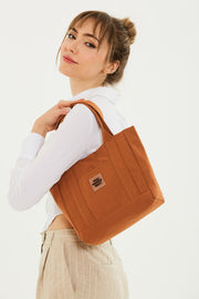 Tile U37 Snap Snap Closure 2 Compartment Front Pocket Detailed Canvas Fabric Daily Women'S Arm And Shoulder Bag