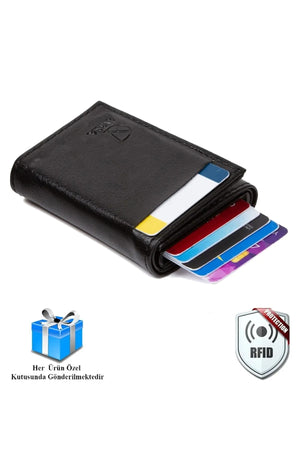 Men'S Vegan Leather Black Cash Money Compartment Sliding Mechanism Wallet Card Holder