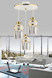 3-Piece Pendant Lamp Crystal Stone Tray White Yellow Gilded Modern Luxury Chandelier