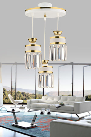 3-Piece Pendant Lamp Crystal Stone Tray White Yellow Gilded Modern Luxury Chandelier
