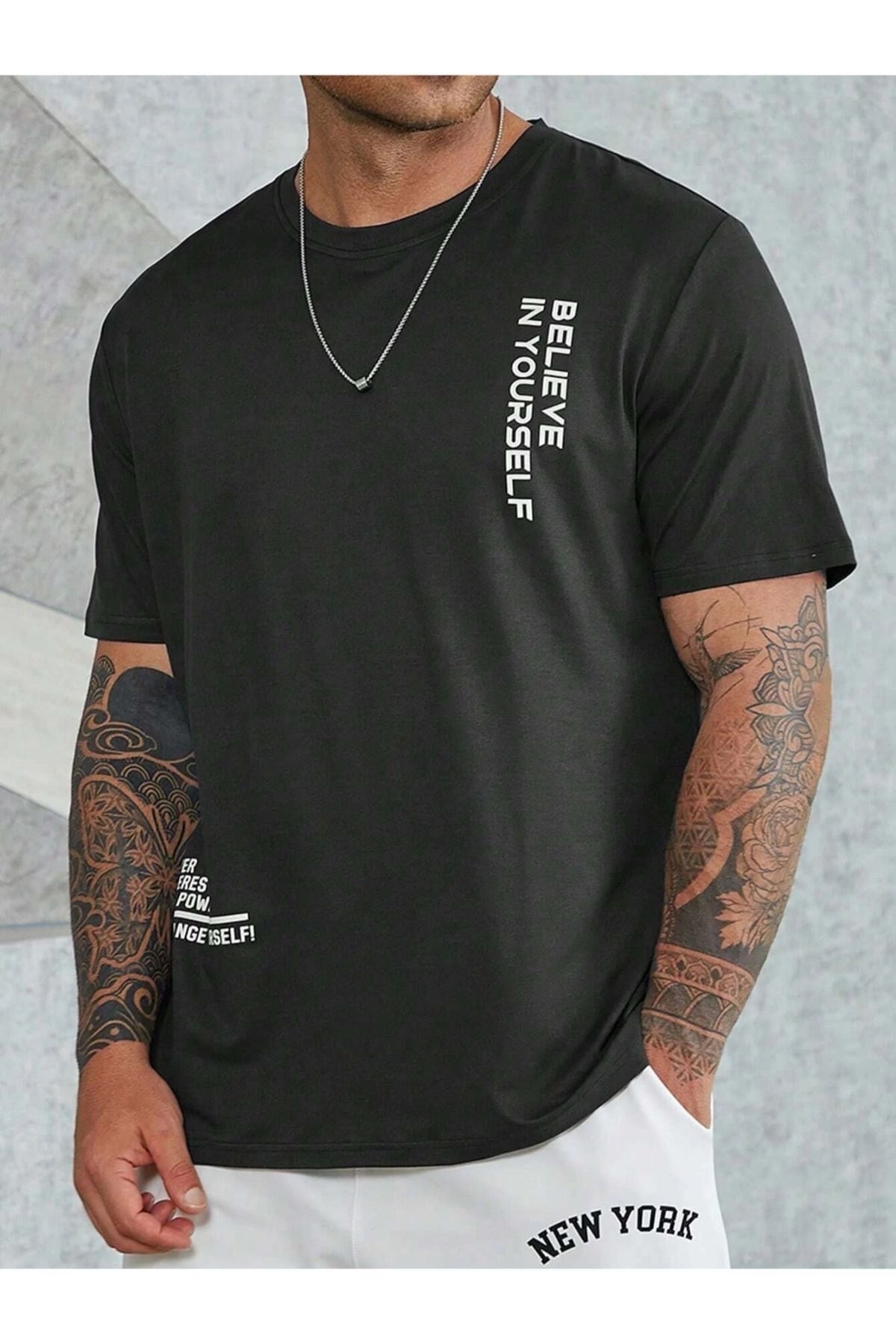 Men'S Black Believe Printed Oversize T-Shirt