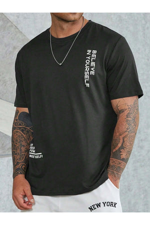 Men'S Black Believe Printed Oversize T-Shirt