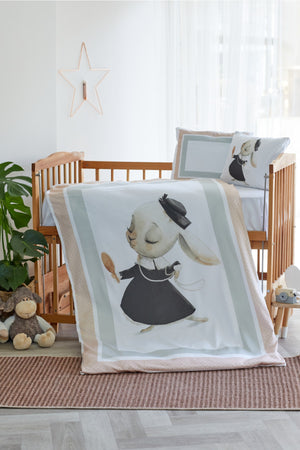 Organic Printed Cotton Satin Baby Duvet Cover Set - Pink Rabbit Theme