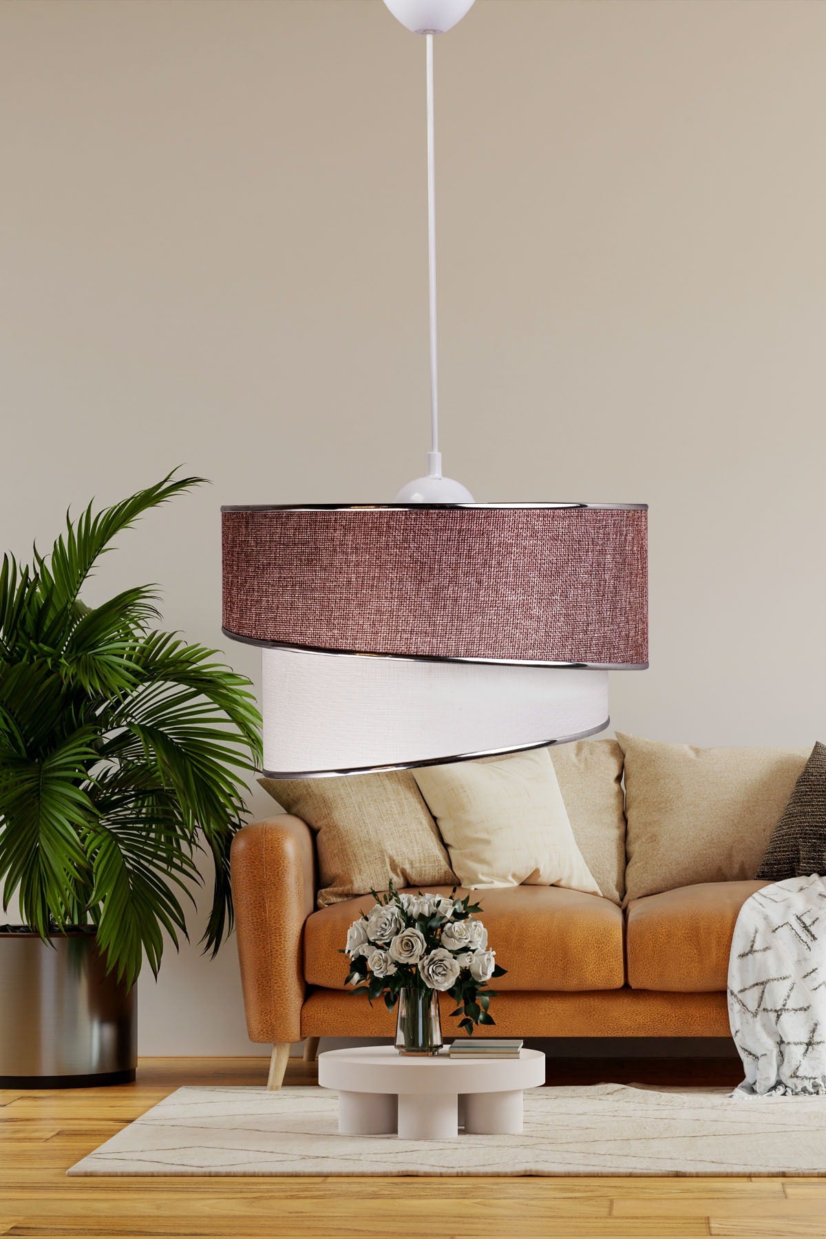 Ruzgar Modern Pendant Lamp Chandelier Wicker Dusty Rose E153