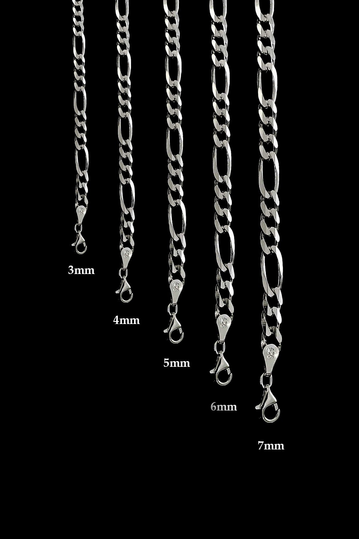 925 Sterling Silver Men's Figaro Chain Bracelet