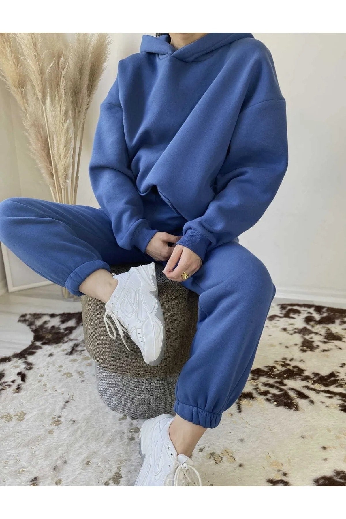 Women'S Hooded Indigo Double Tracksuit Set