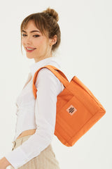 Orange U37 Snap Closure 2 Compartment Front Pocket Detailed Canvas Fabric Daily Women's Arm And Shoulder Bag