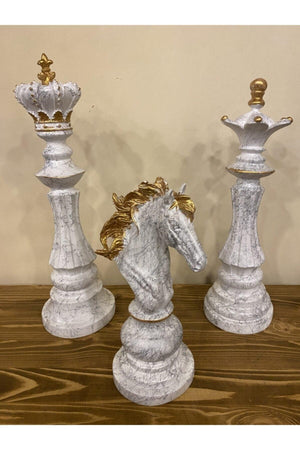 Trio Chess Set Statue Decorative Marble Patterned Trinket - Swordslife