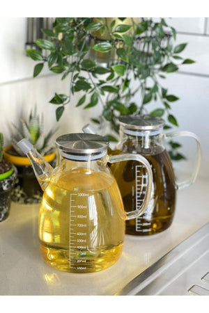 Set Of 2 Tess Glass Borosilicate Oil And Vinegar Bottles 1000Ml