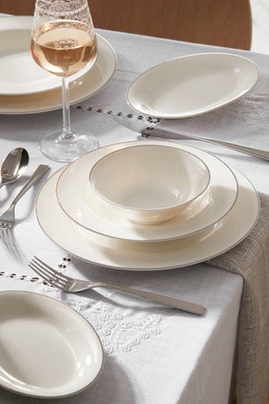 Lexi New Bone 56 Pieces Dinnerware Set For 12 People Platinum