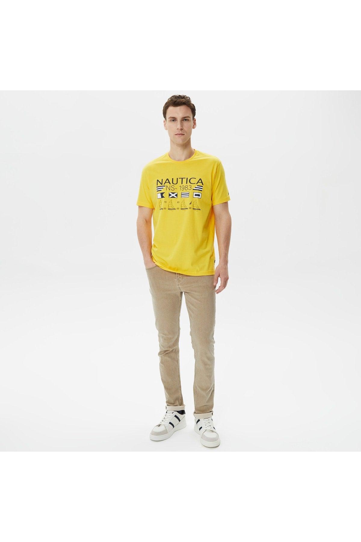Men's Yellow Printed Standard Fit Short Sleeve T-shirt - Swordslife