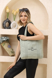 Grüne U46 Druckknopfverschluss Fronttasche Detaillierte Tragetasche Bestickte Canvas Damen Arm- und Schultertasche U:30 E