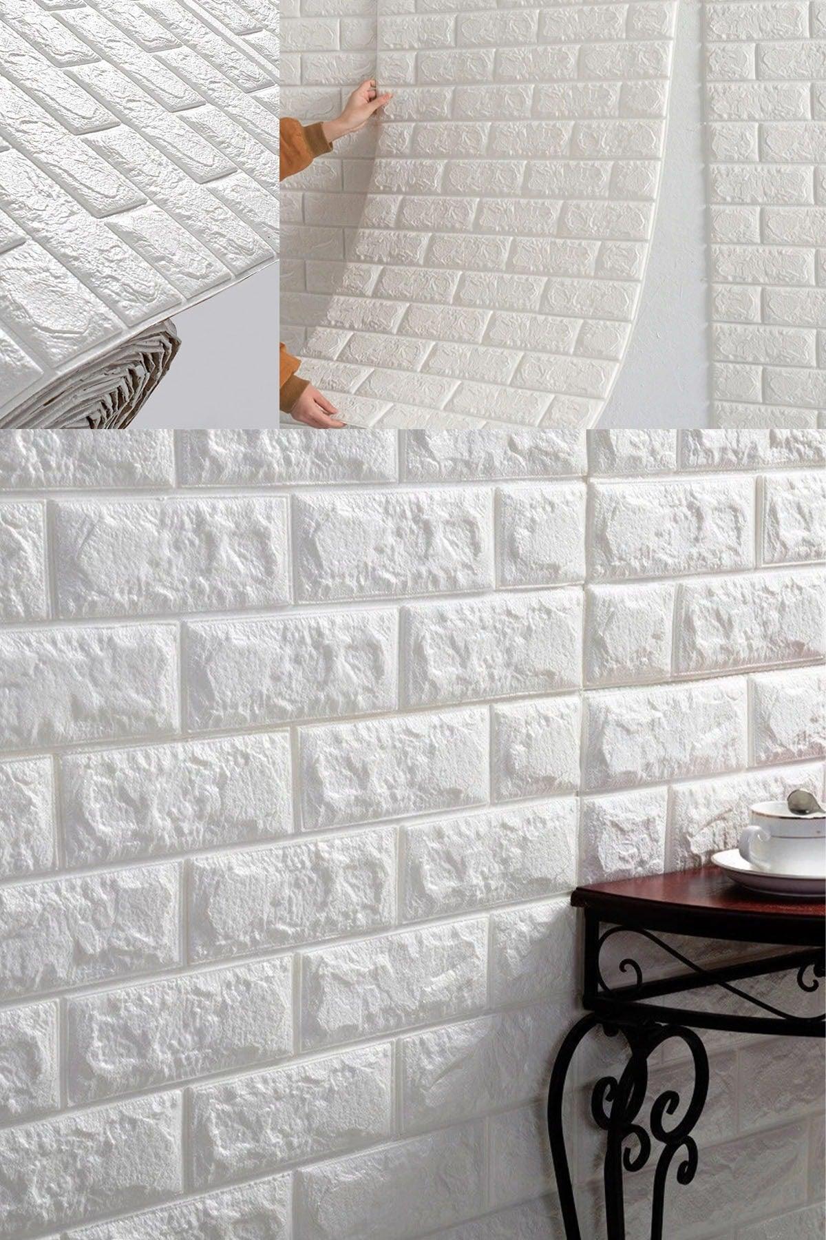 50x50 Cm 0.27 M² Self Adhesive Wallpaper Flexible Foam Panel 3d Dimensional Brick Pattern White - Swordslife