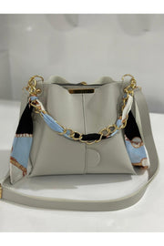 Women'S Scarf Light Gray Chain Accessory Soft Leather 3-Compartment Hand, Arm And Shoulder Bag
