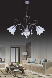 Çağla 3-Piece Chrome Pendant Lamp Stone Chandelier